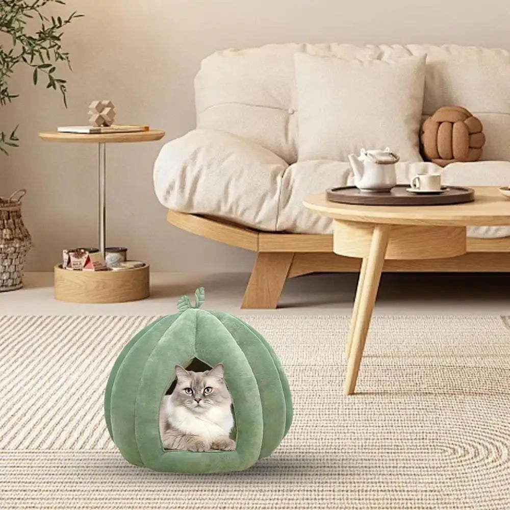 CozyNest Pumpkin Cat Bed for Deep Sleep and Winter Warmth