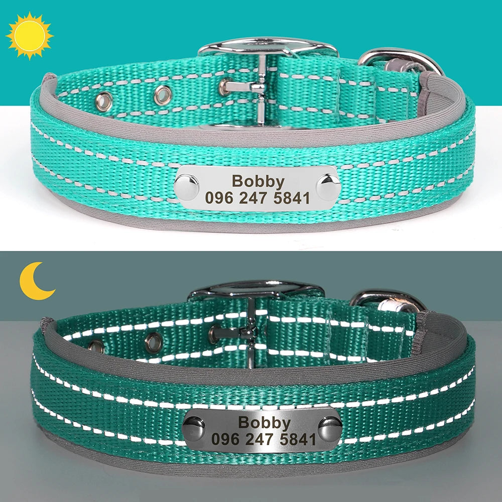 Reflective Personalized Dog Collar with ID Tag