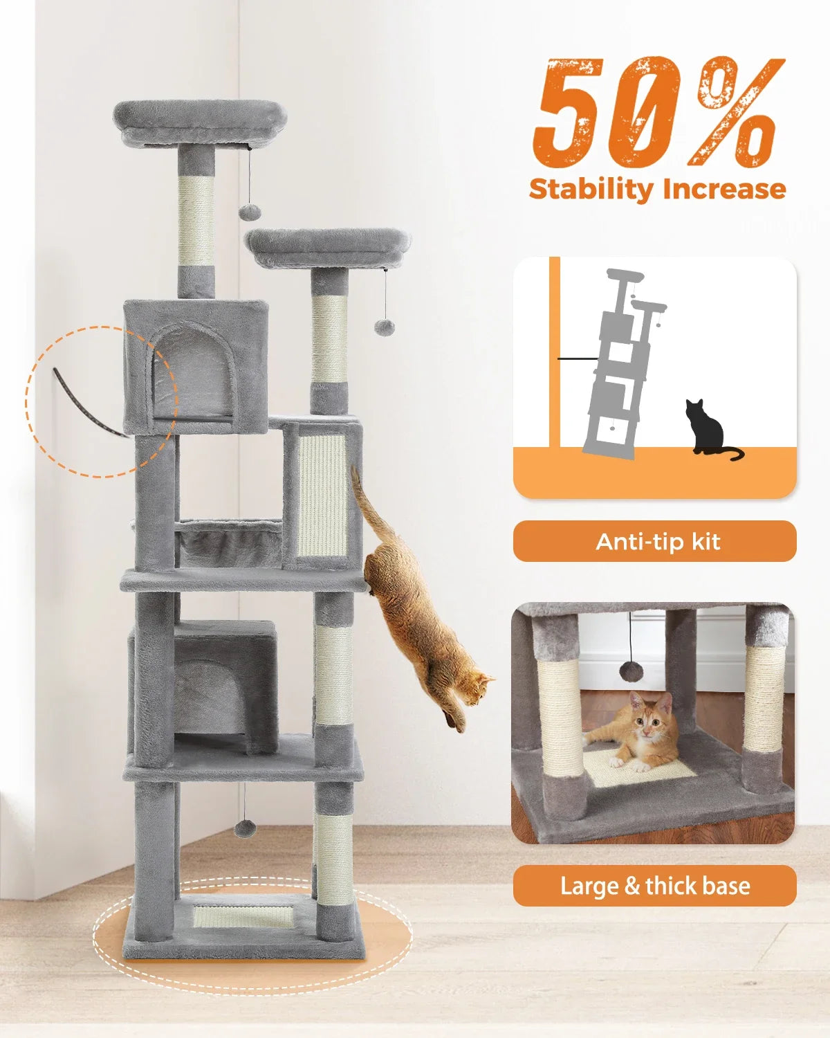 CozyPaws Large Cat Tree Tower with Scratching Posts