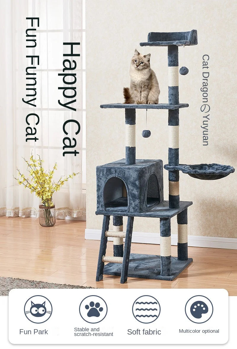 CozyPaws Multi-Layer Cat Tree Tower with Scratching Post and Ladder