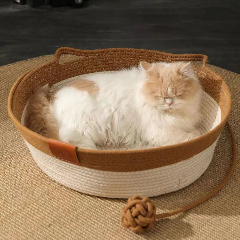 Madden Handwoven Rattan Cat Bed Basket