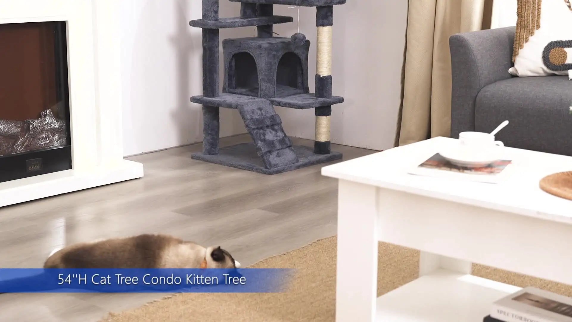 CozyPaws 54" Cat Tree with Condos, Balls & Scratching Posts