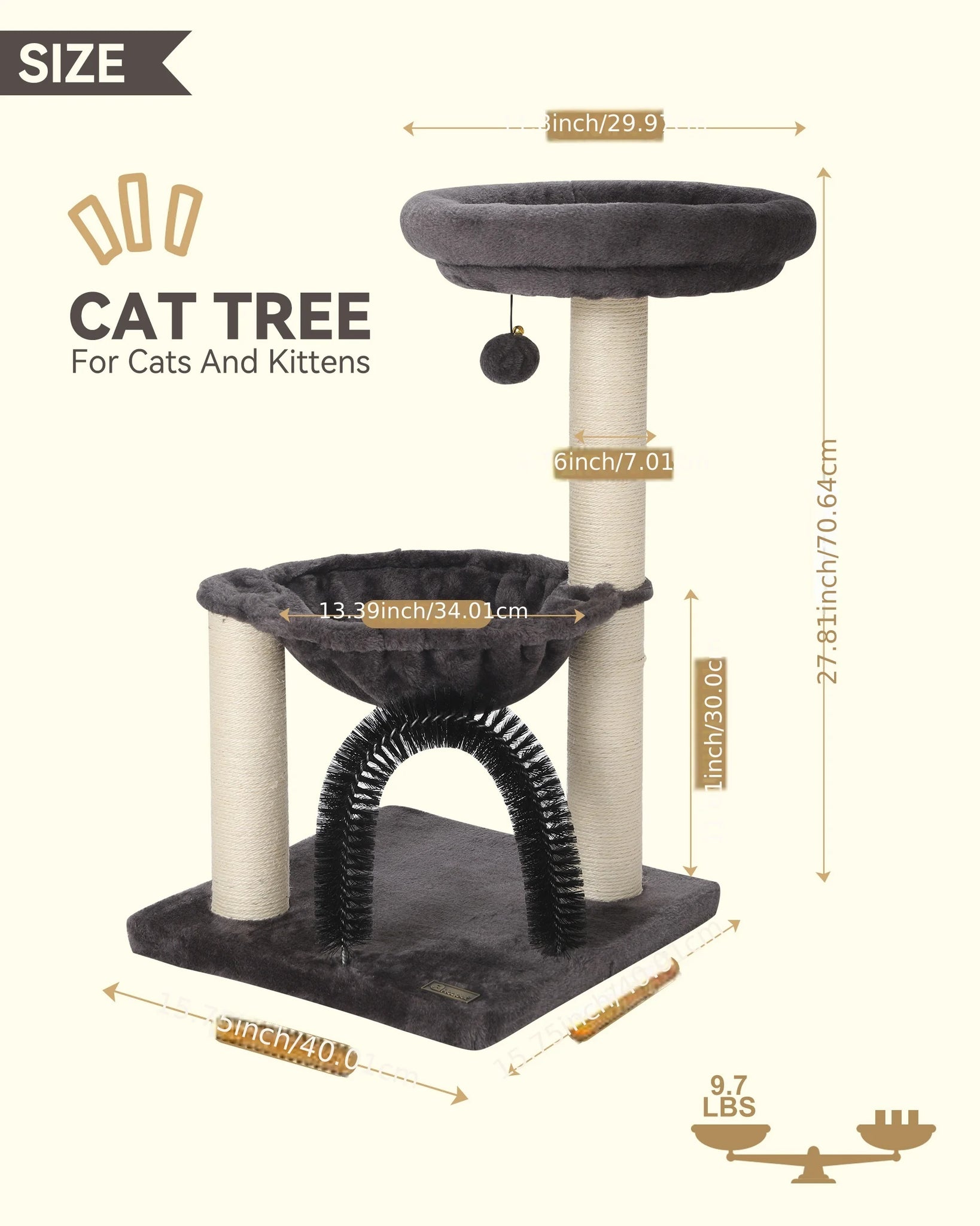 CozyPaws Multi-Level Cat Tower with Scratching Posts and Plush Basket