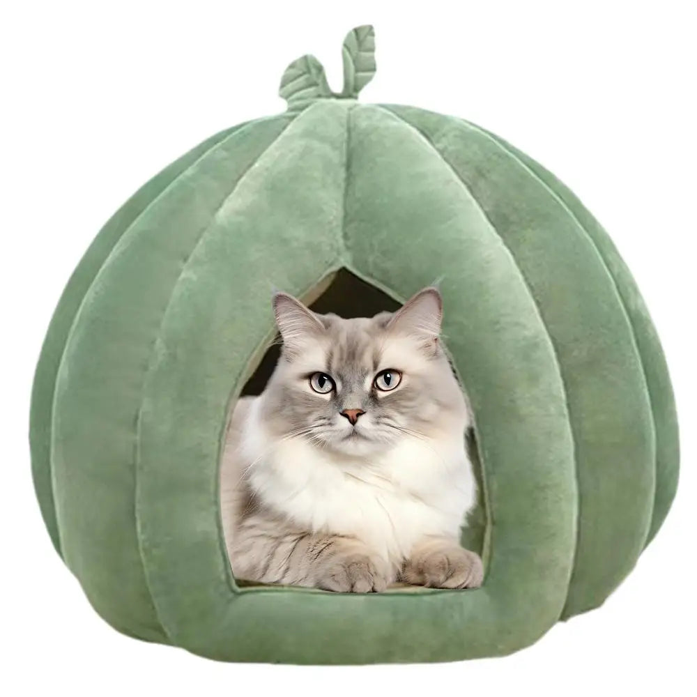 CozyNest Pumpkin Cat Bed for Deep Sleep and Winter Warmth