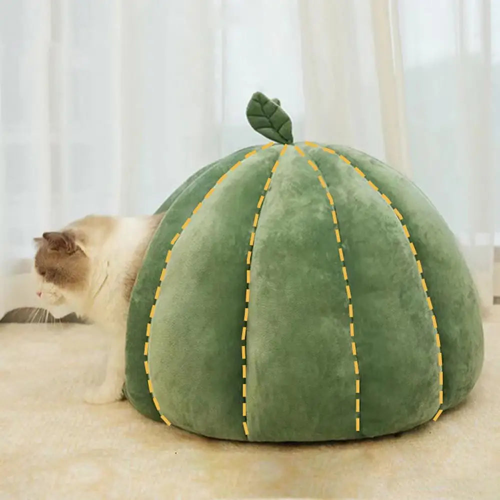CozyNest Pumpkin Cat Bed for Deep Sleep and Winter Warmth