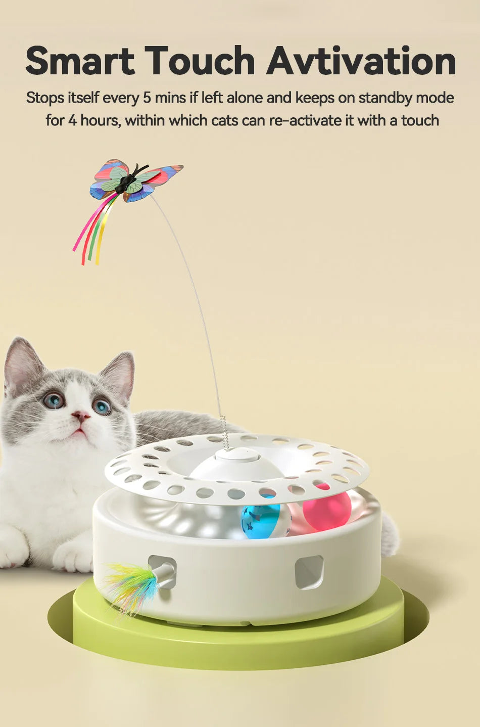 ROJECO 3-in-1 Smart Cat Toy Set with Butterfly, Balls, and Feather