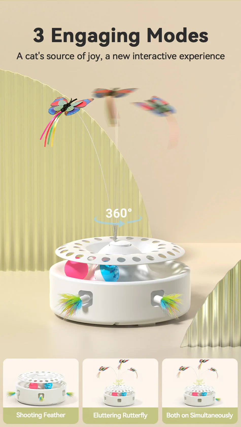 ROJECO 3-in-1 Smart Cat Toy Set with Butterfly, Balls, and Feather