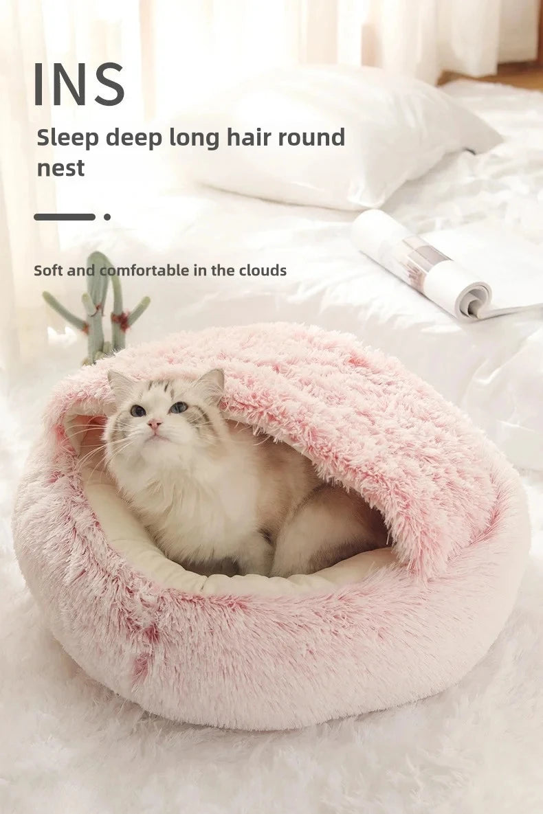 Winter Warm Plush Pet Bed – Semi-Enclosed Cozy House