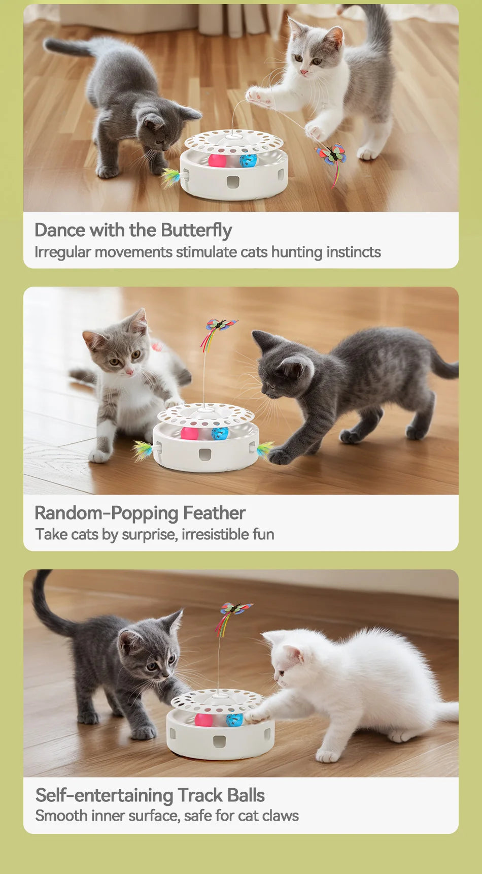 ROJECO 3-in-1 Smart Cat Toy Set with Butterfly, Balls, and Feather