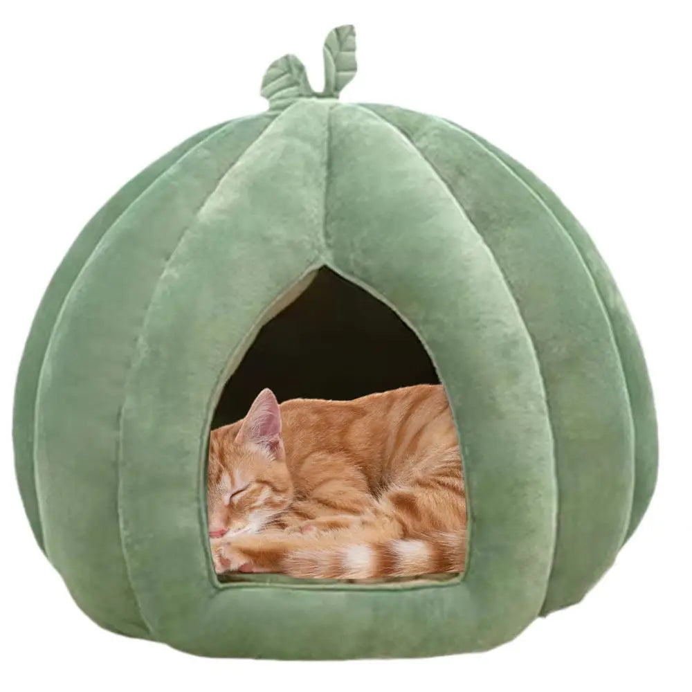 CozyNest Pumpkin Cat Bed for Deep Sleep and Winter Warmth