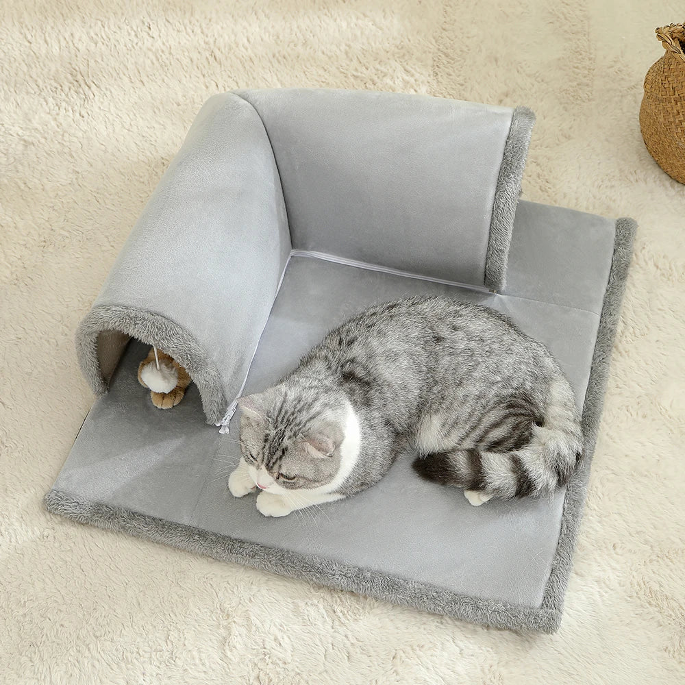 CozyPaws Cat Tunnel Bed with Hanging Balls