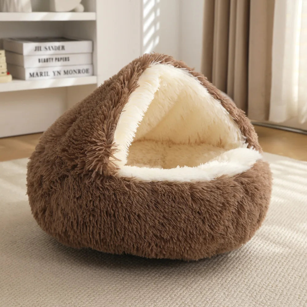Winter Warm Plush Pet Bed – Semi-Enclosed Cozy House