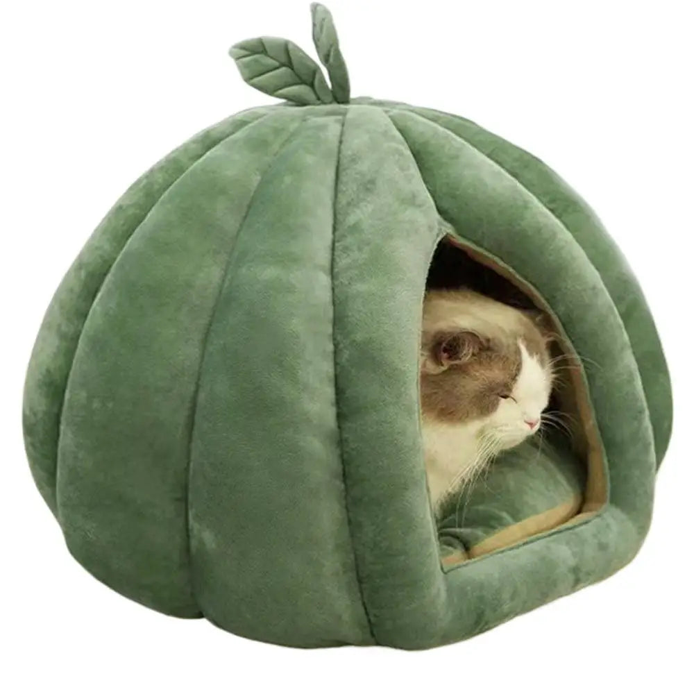 CozyNest Pumpkin Cat Bed for Deep Sleep and Winter Warmth