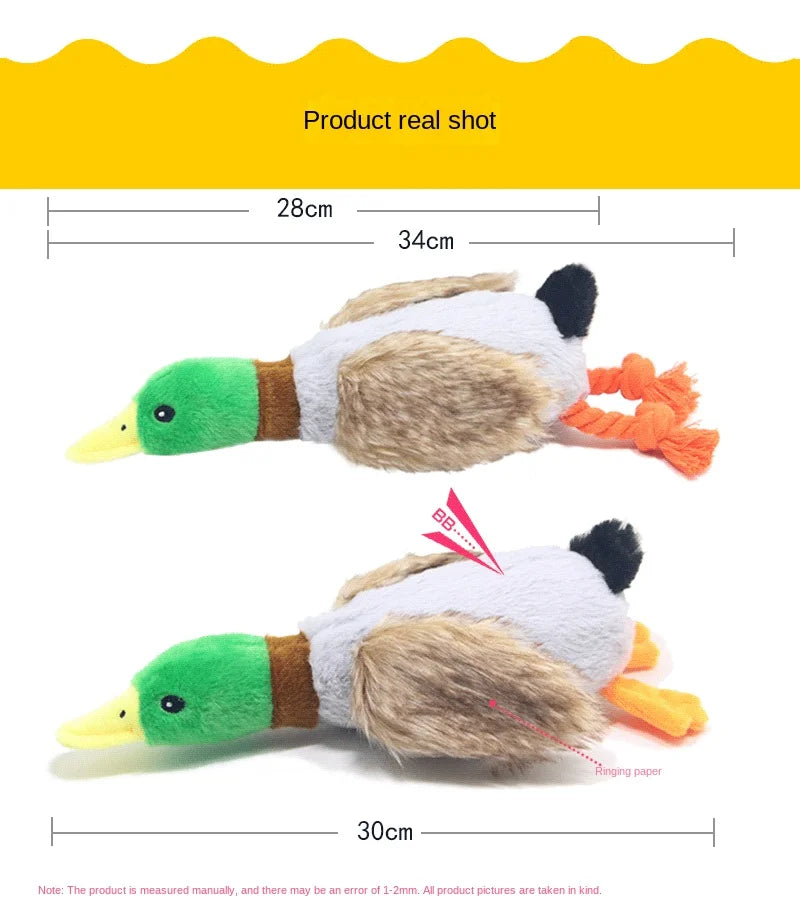 Plush Wild Duck Dog Toy with Squeaker