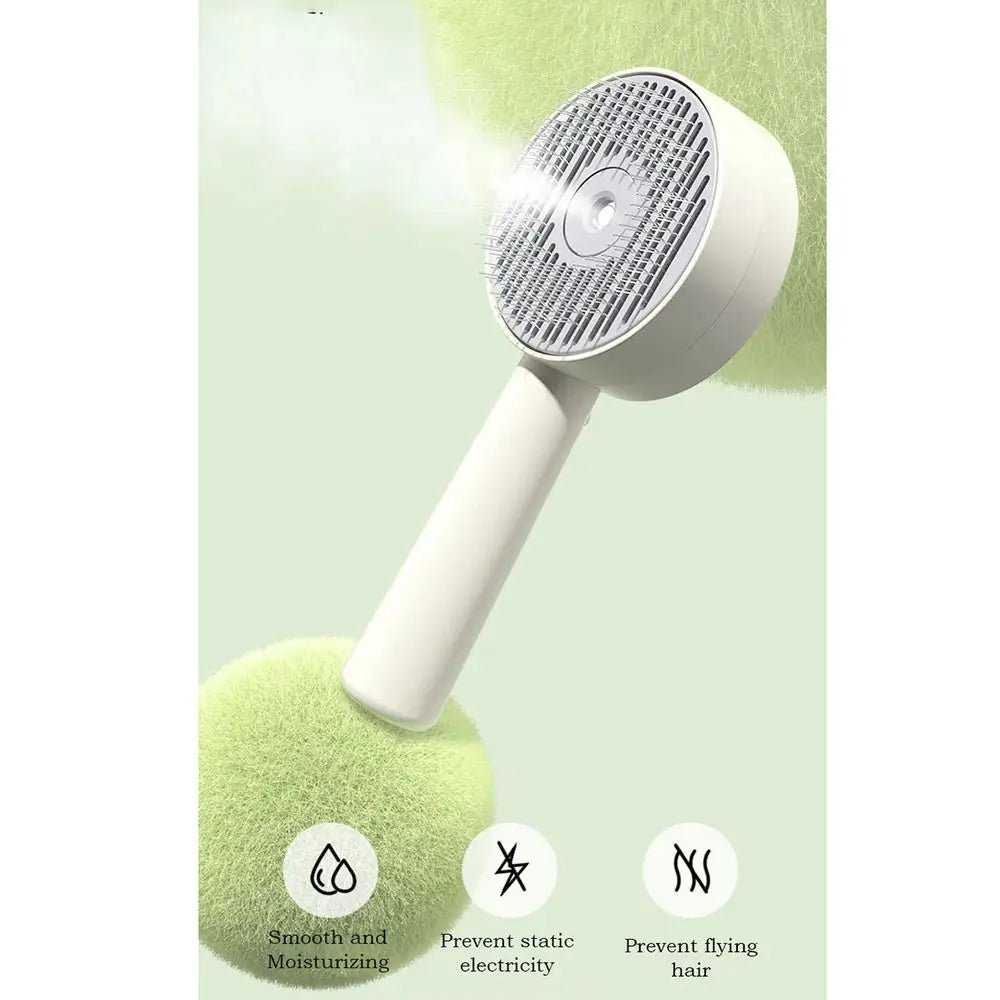 Anti-Static Pet Comb with Spray & One-Click Cleaning