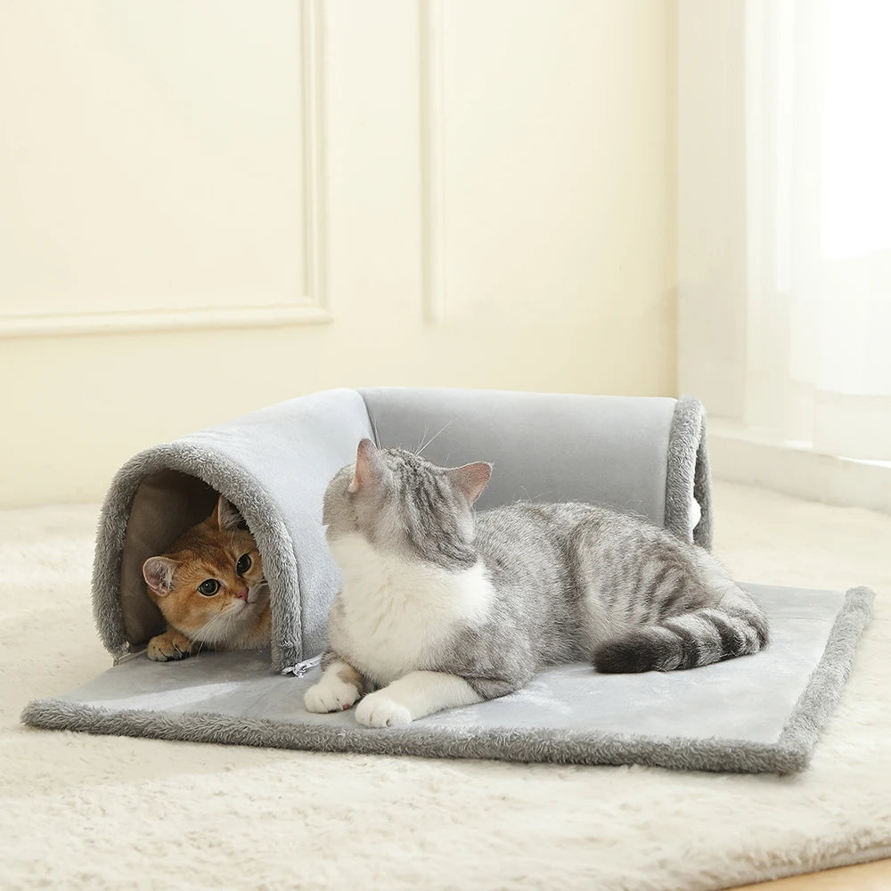 CozyPaws Cat Tunnel Bed with Hanging Balls