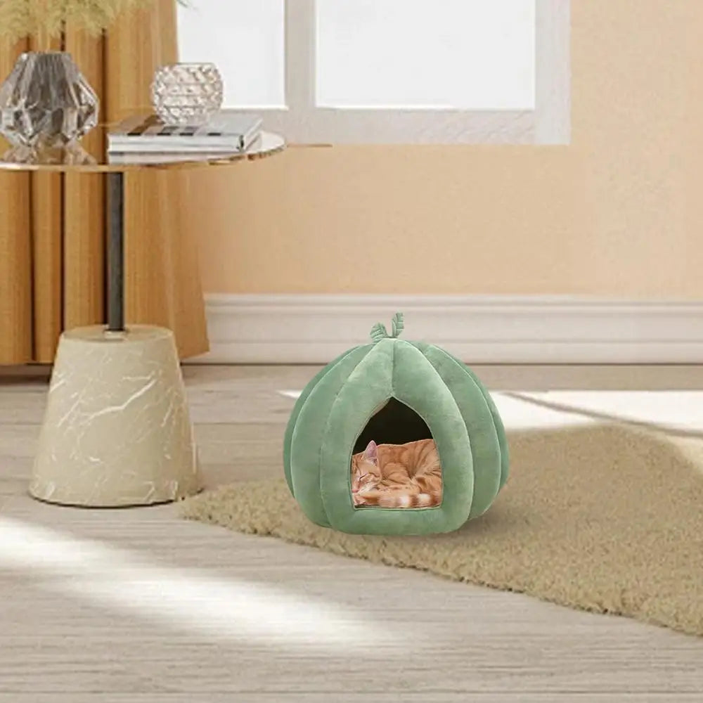 CozyNest Pumpkin Cat Bed for Deep Sleep and Winter Warmth