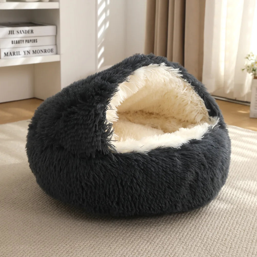 Winter Warm Plush Pet Bed – Semi-Enclosed Cozy House