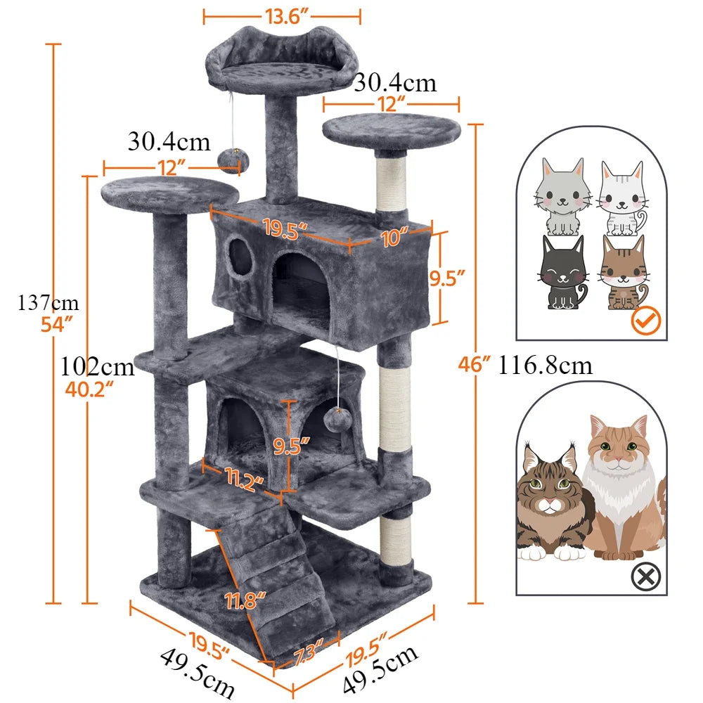 CozyPaws 54" Cat Tree with Condos, Balls & Scratching Posts