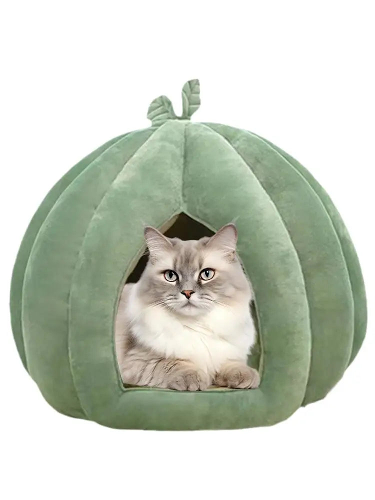 CozyNest Pumpkin Cat Bed for Deep Sleep and Winter Warmth