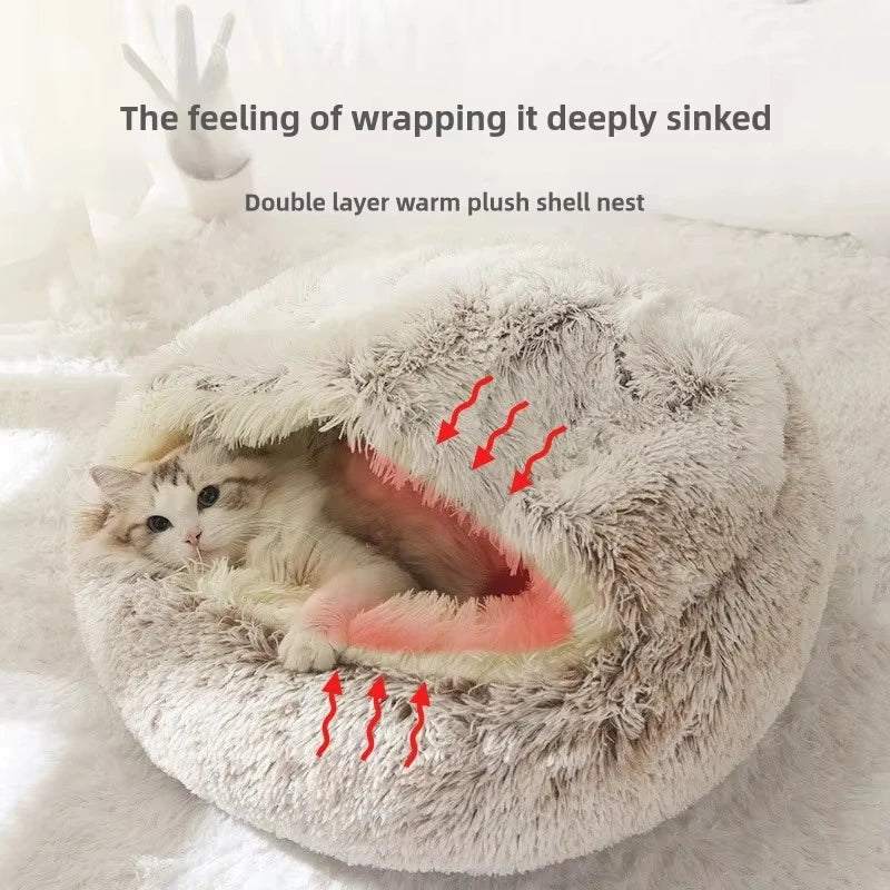Winter Warm Plush Pet Bed – Semi-Enclosed Cozy House