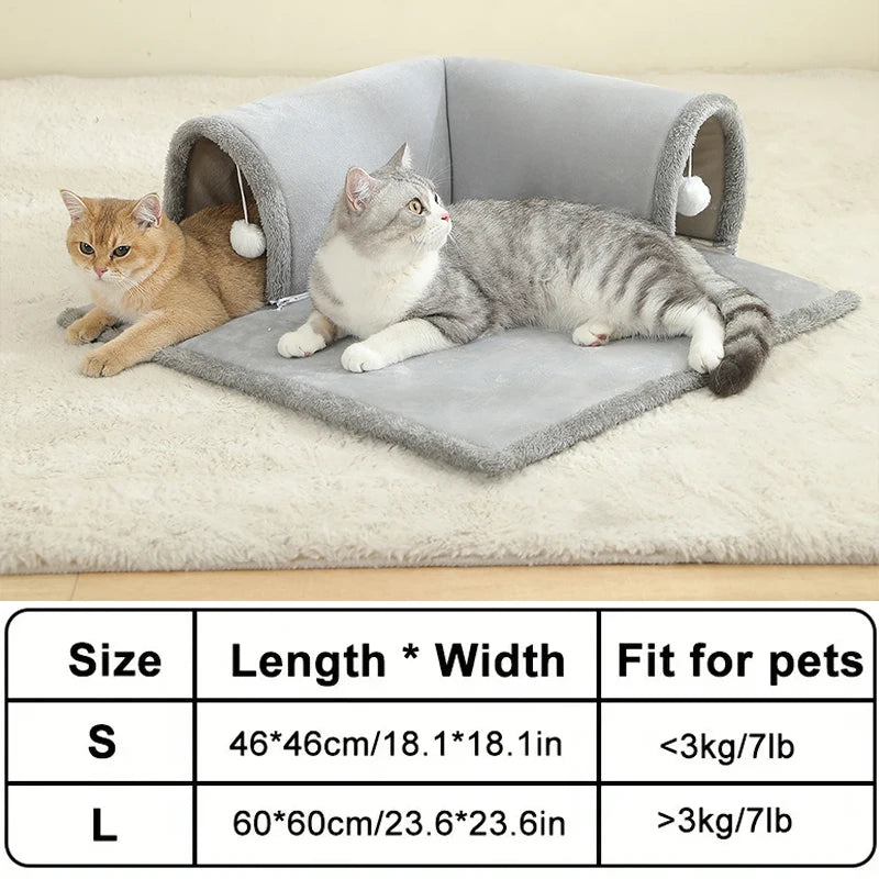 CozyPaws Cat Tunnel Bed with Hanging Balls